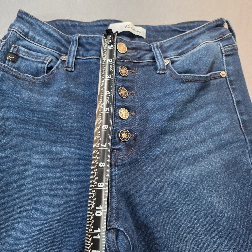 KanCan High Rise Flare Jeans Dark Wash Button Fly Raw Hem KC7138D Size 9 (28) - Picture 10 of 13